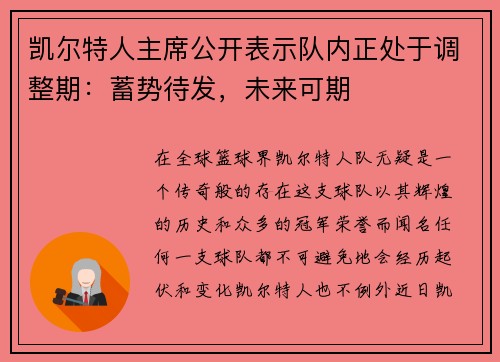 凯尔特人主席公开表示队内正处于调整期：蓄势待发，未来可期